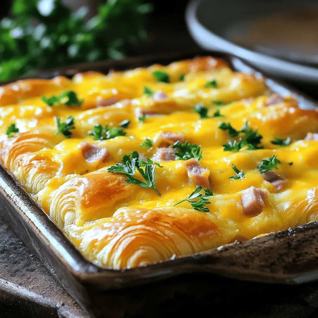 For this Flaky Ham and Cheese Croissant Casserole, you need some key items. Start with: