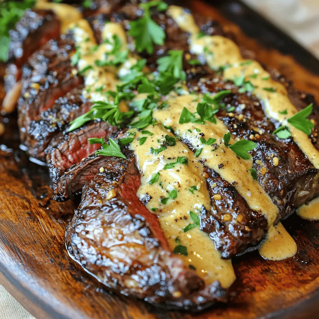 Cast Iron Bavette Steak with Whiskey Garlic Cream Sauce