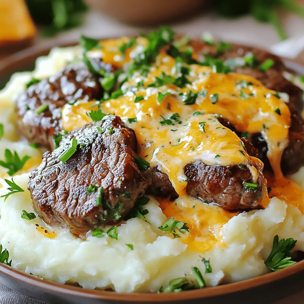 To make juicy steak bites and cheesy mashed potatoes, you need fresh and simple ingredients.