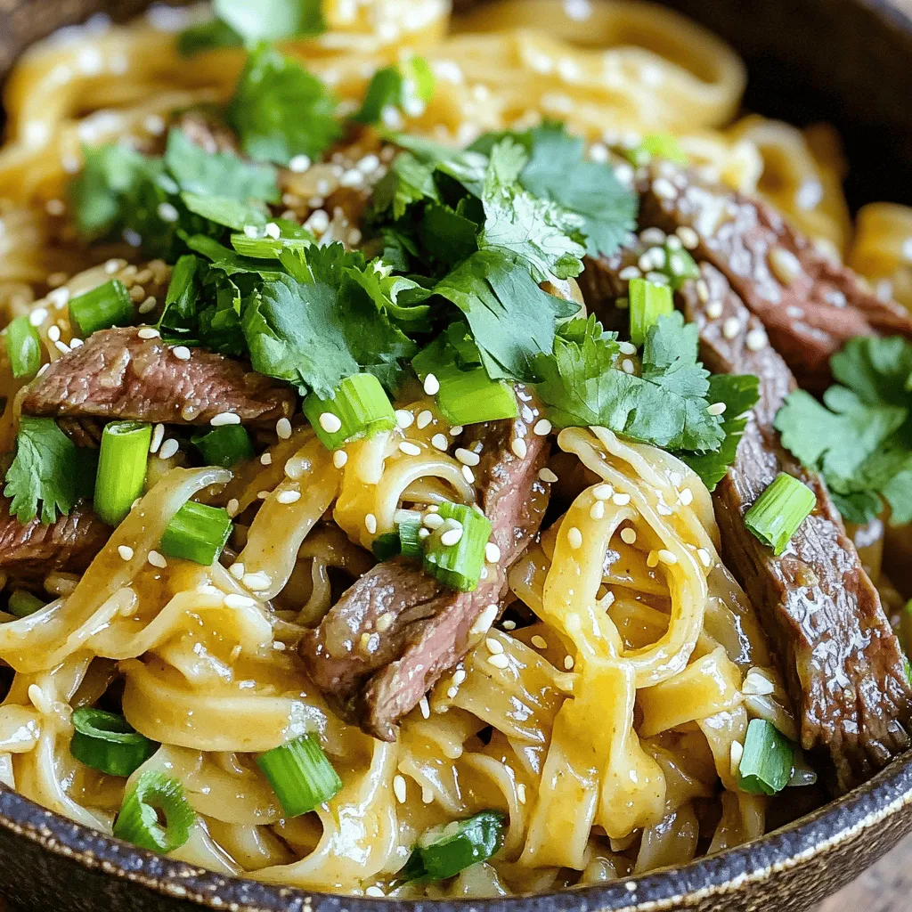 To make Garlic Butter Steak Lightning Noodles, you need a few key ingredients. First, you will use wide rice noodles. They soak up flavors well. They also add great texture. Next, flank steak is the star protein. It is tender and full of flavor when cooked right.