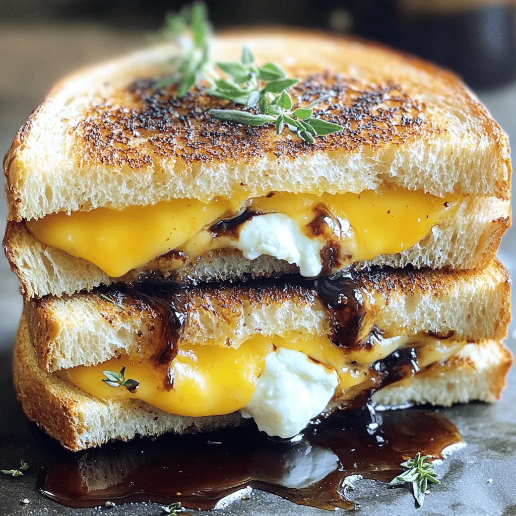 - Sourdough bread - Balsamic fig jam - Creamy goat cheese - Shredded sharp cheddar cheese - Unsalted butter - Fresh thyme leaves (optional) - Salt and pepper