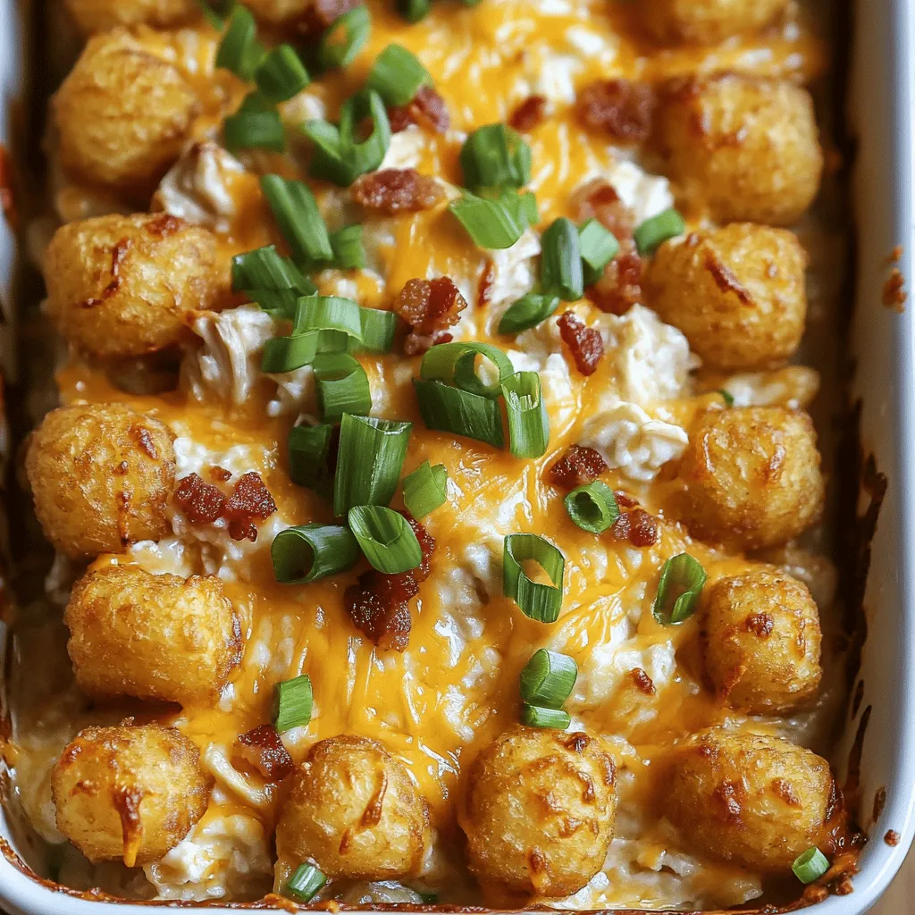 To make the Cracked Out Chicken Tater Tot Casserole, you need a few key ingredients. Each part adds flavor and fun to the dish.