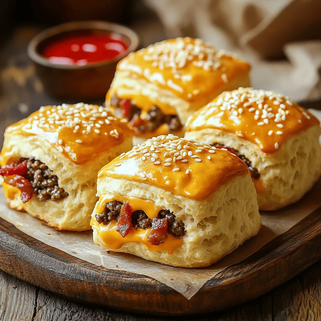 Beefy bacon cheeseburger bombs are a fun twist on classic burgers. They feature all the great flavors of bacon cheeseburgers wrapped in warm biscuit dough. This snack is perfect for game day or any gathering.