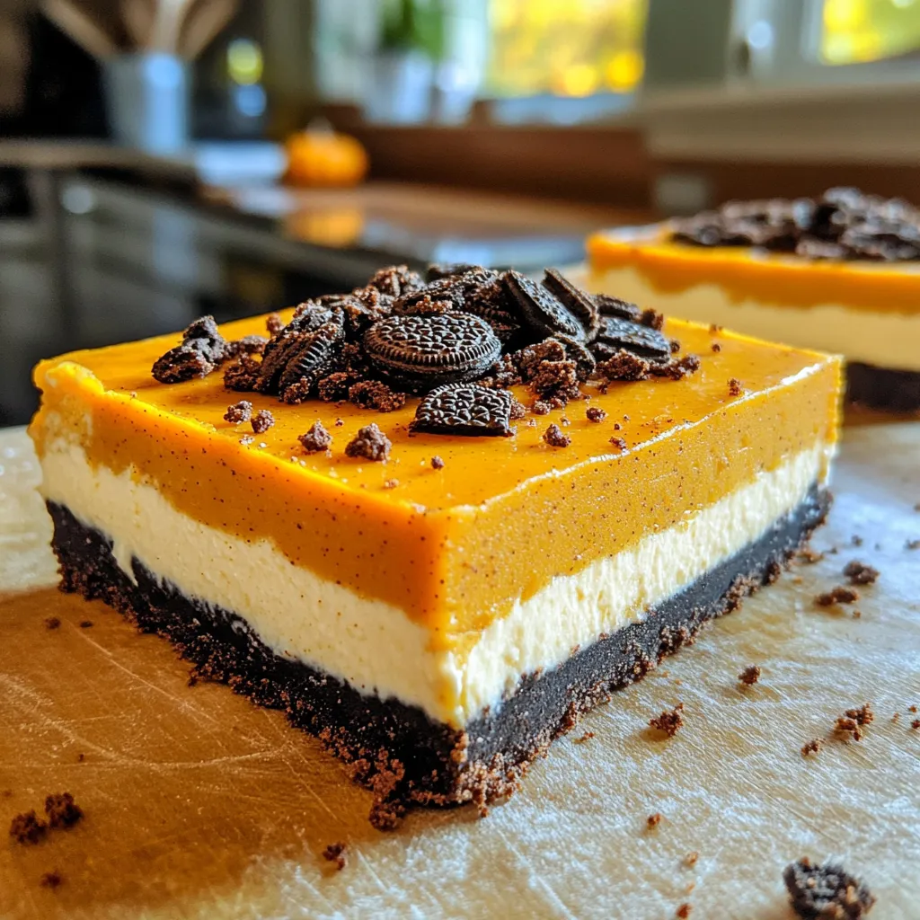 No-Bake Oreo Pumpkin Cheesecake Bars Delightful Treat