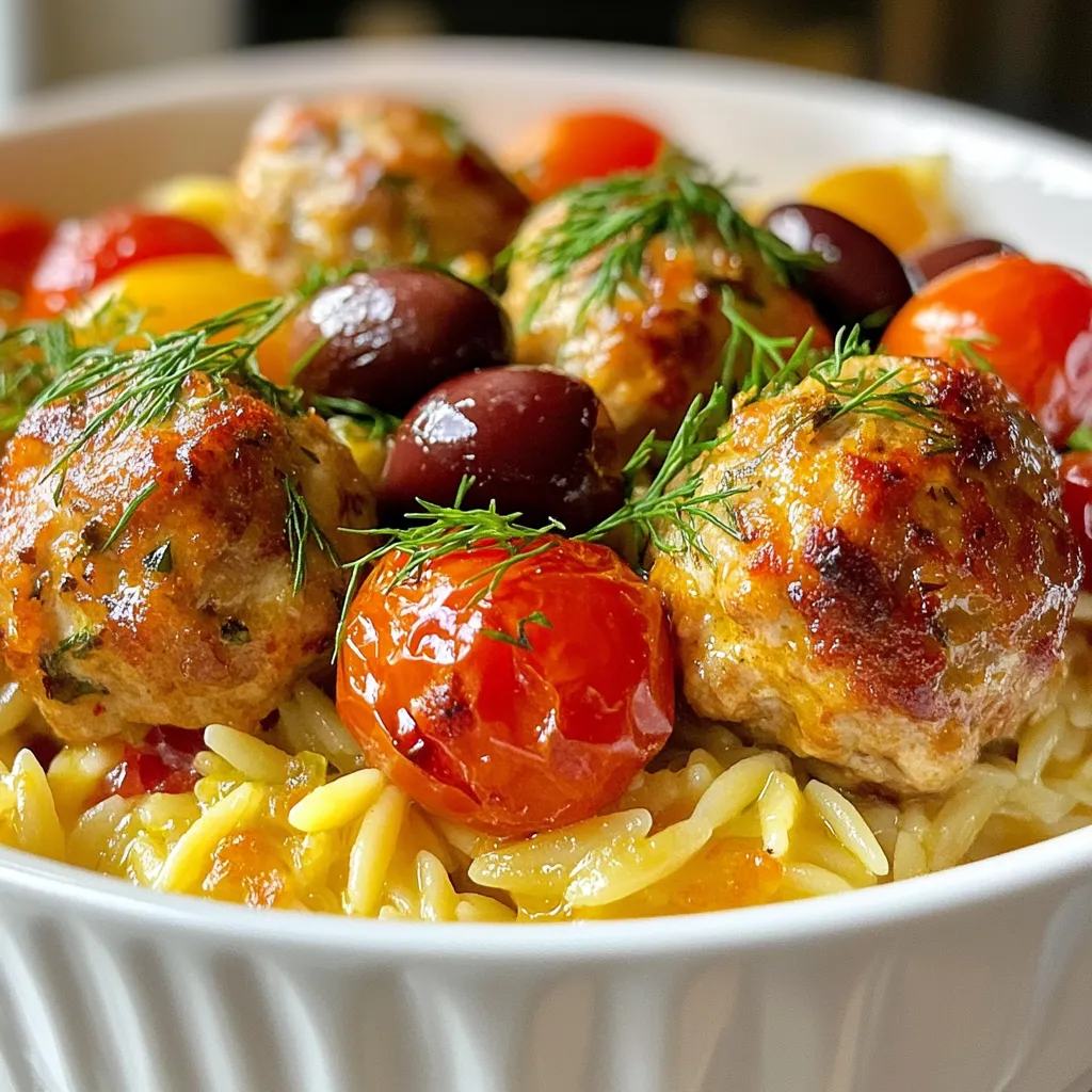 Greek Chicken Meatballs with Lemon Orzo Delight