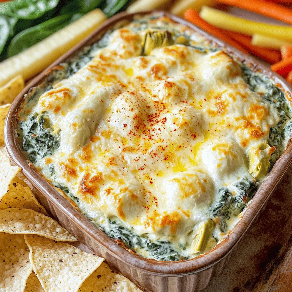 To make a great Spinach Artichoke Parmesan Dip, you need simple and tasty ingredients. This creamy dip is perfect for parties or cozy nights in. It combines fresh spinach, tangy artichokes, and rich cheeses. Each bite is a burst of flavor that everyone loves.