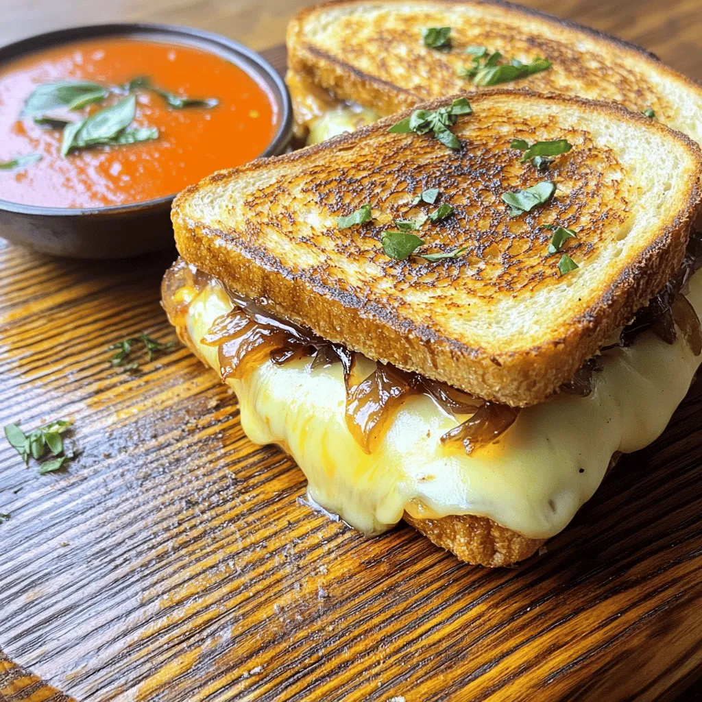 - 2 slices of sourdough bread - 2 tablespoons unsalted butter, softened - 1 tablespoon Dijon mustard - 1/4 cup shredded sharp cheddar cheese - 1/4 cup shredded Gruyère cheese - 2 tablespoons caramelized onions - 1 tablespoon fresh basil, chopped - A pinch of garlic powder - Salt and black pepper to taste