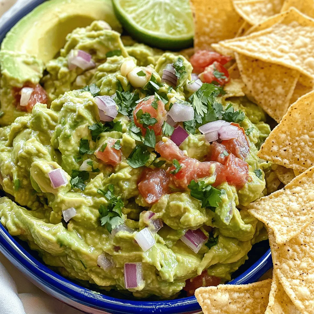 To make a great guacamole, you need a few key ingredients. The main star is the avocado. You want ripe avocados for the best flavor and creaminess. Next, you will need a small red onion, finely chopped. This adds a nice crunch and sharp taste.