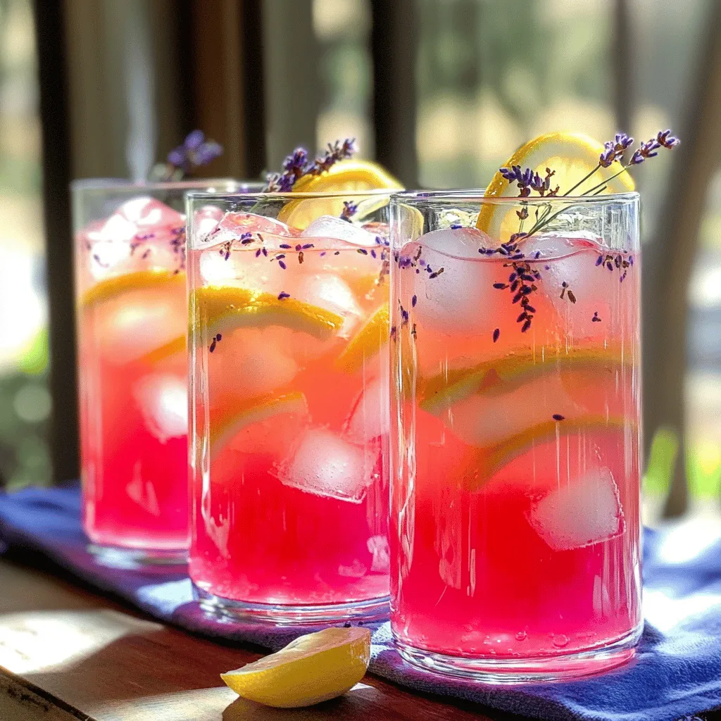 When making pink lavender lemonade, the ingredients are simple but vital. Each one plays a key role. The main ingredient is fresh lemon juice. It gives the drink its bright, tart flavor. I use about 4 to 6 lemons to get one cup of juice. This adds a refreshing zing to each sip.