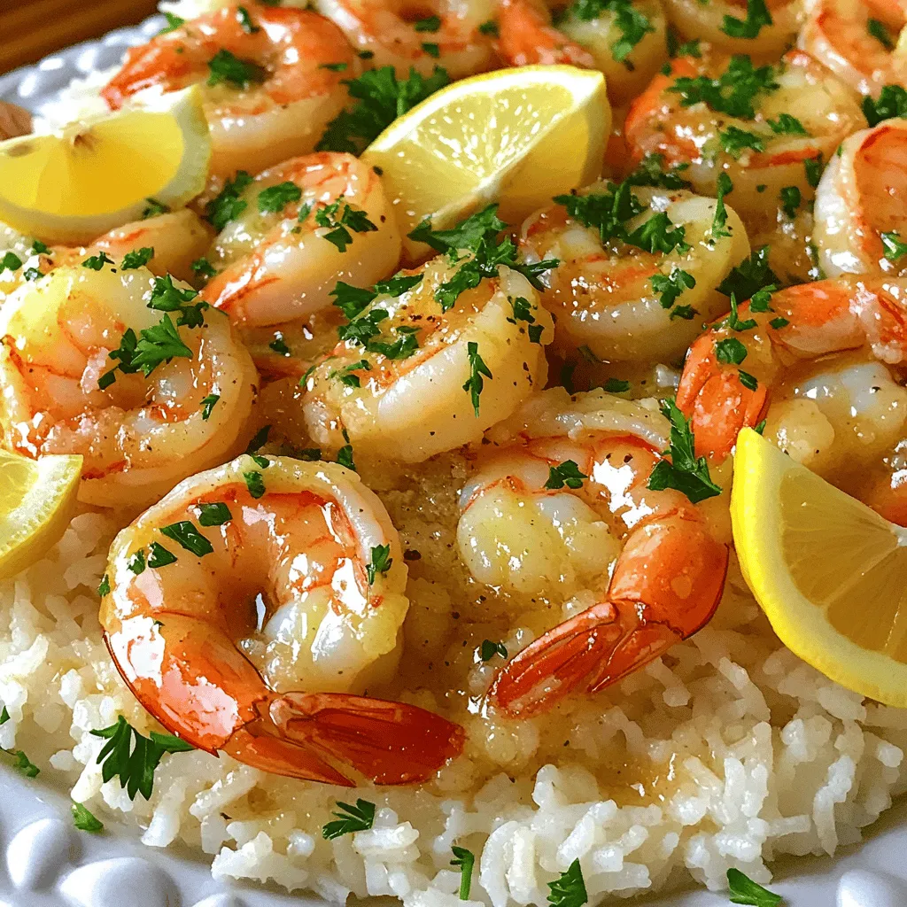 - 1 pound large shrimp: peeled and deveined - 4 tablespoons unsalted butter - 4 cloves garlic: minced - 1 tablespoon fresh lemon juice - 1/4 cup fresh parsley: chopped