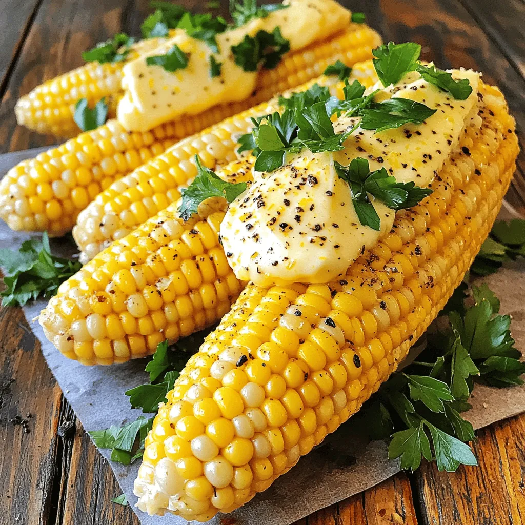 - Fresh corn on the cob - Unsalted butter - Lemon juice and zest - Black pepper and sea salt
