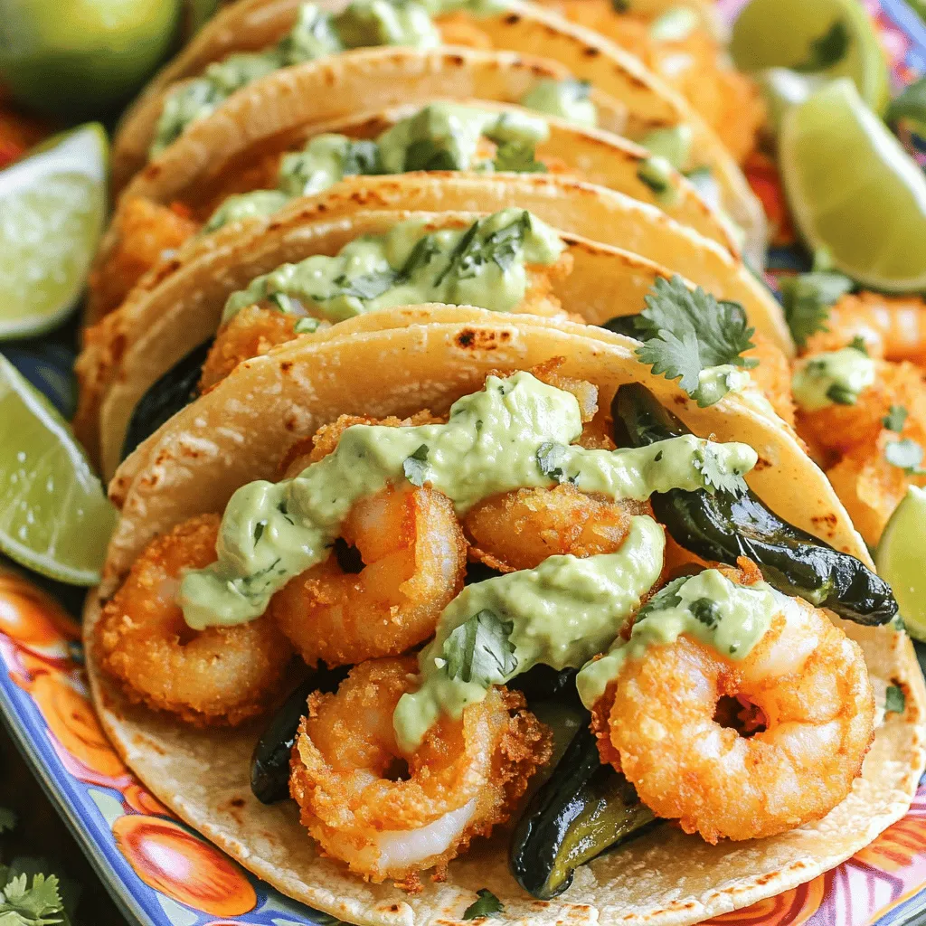 Crispy Shrimp &#038; Poblano Tacos with Avocado Cilantro Sauce