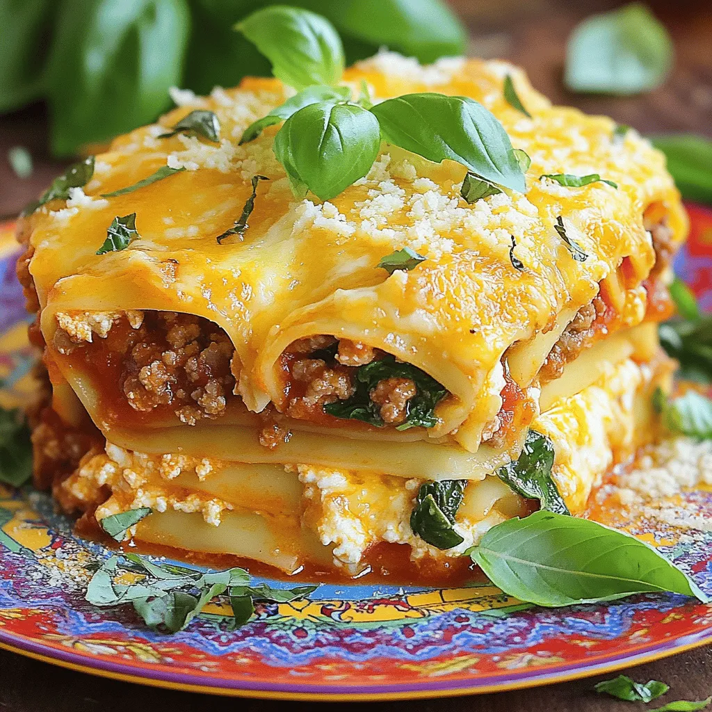 - 9 lasagna noodles - 2 cups ricotta cheese - 2 cups shredded mozzarella cheese - 1 cup grated Parmesan cheese - 1 pound ground beef or turkey - 1 medium onion, chopped - 2 cloves garlic, minced