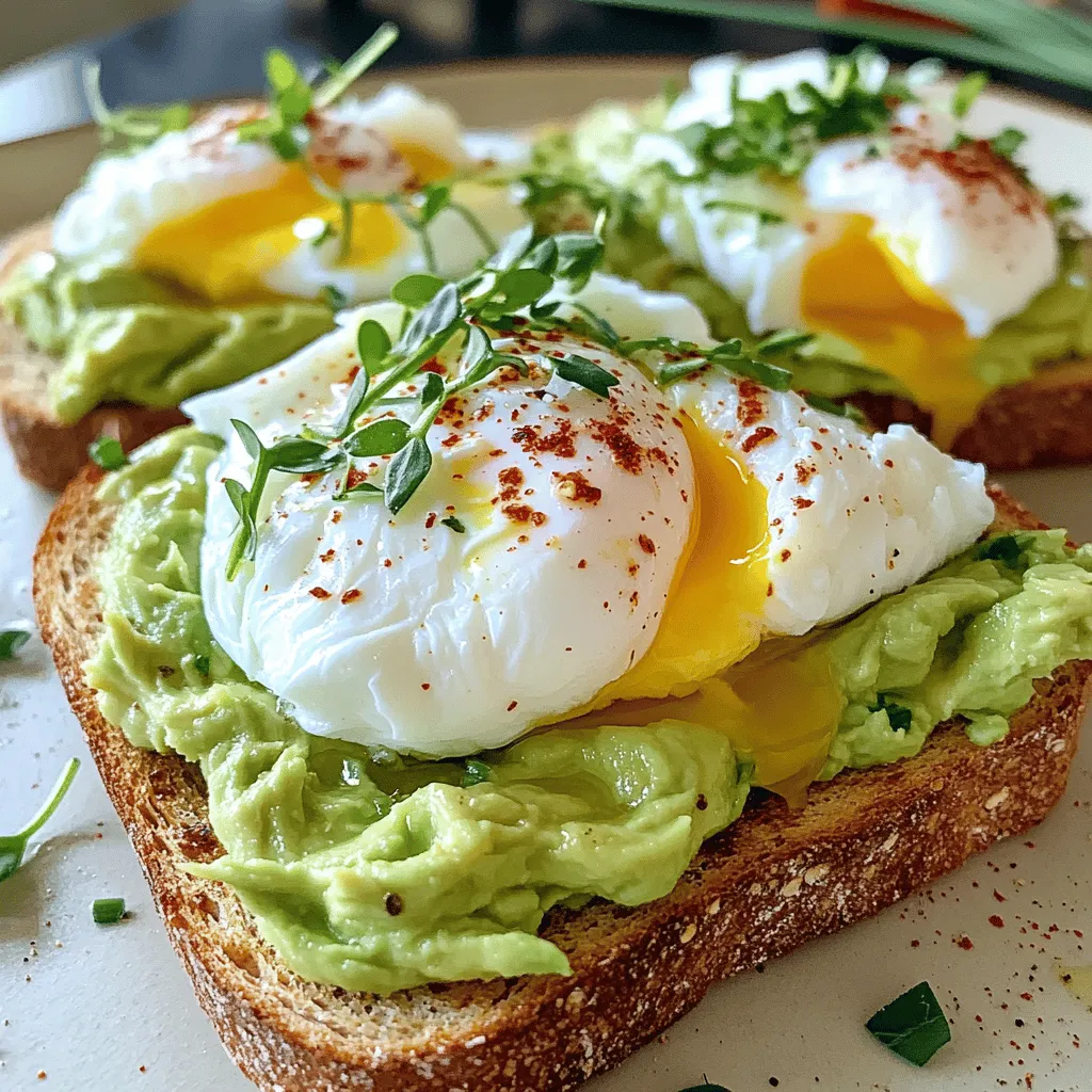- 2 slices of whole-grain bread - 1 ripe avocado - 2 large eggs - 1 tablespoon olive oil - 1 tablespoon lemon juice - Salt and pepper to taste - 1/4 teaspoon red pepper flakes (optional) - Fresh microgreens or chives for garnish
