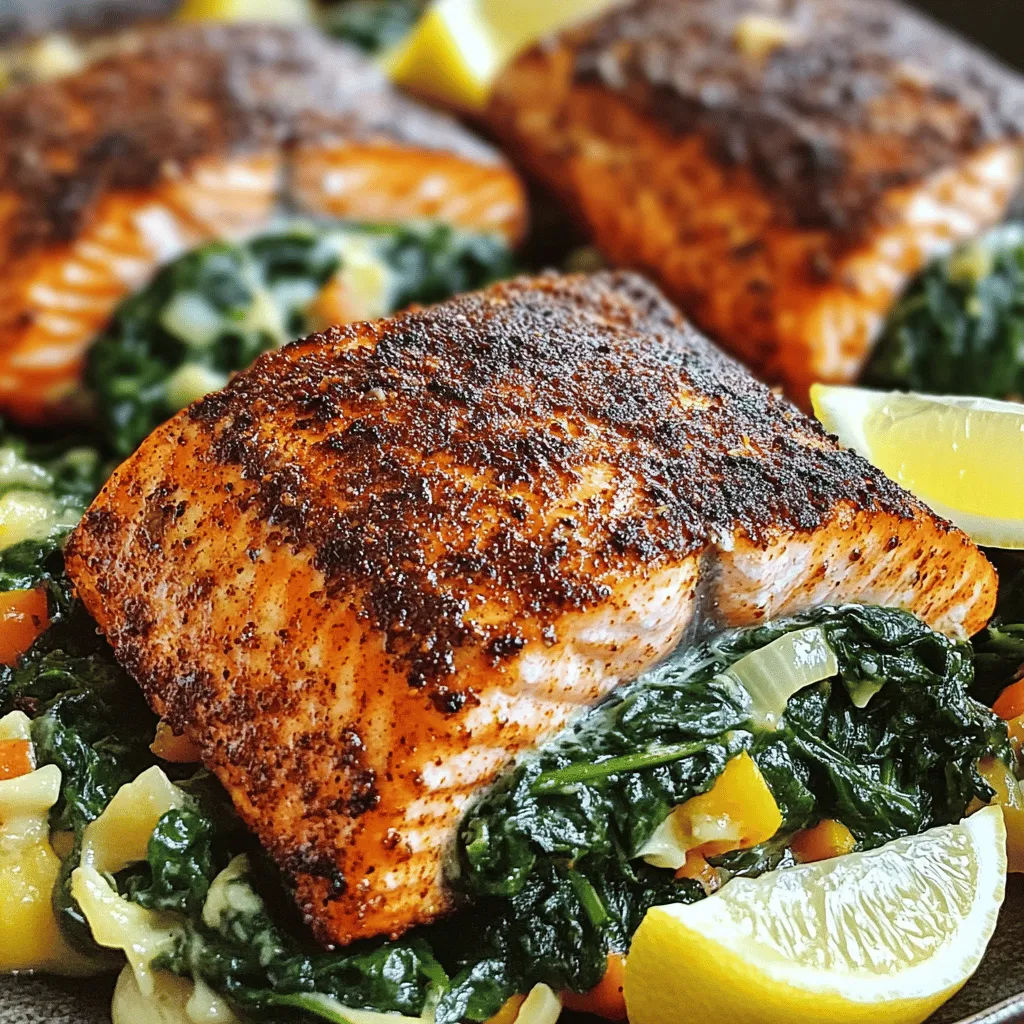 Blackened Salmon Stuffed with Spinach and Parmesan Delight