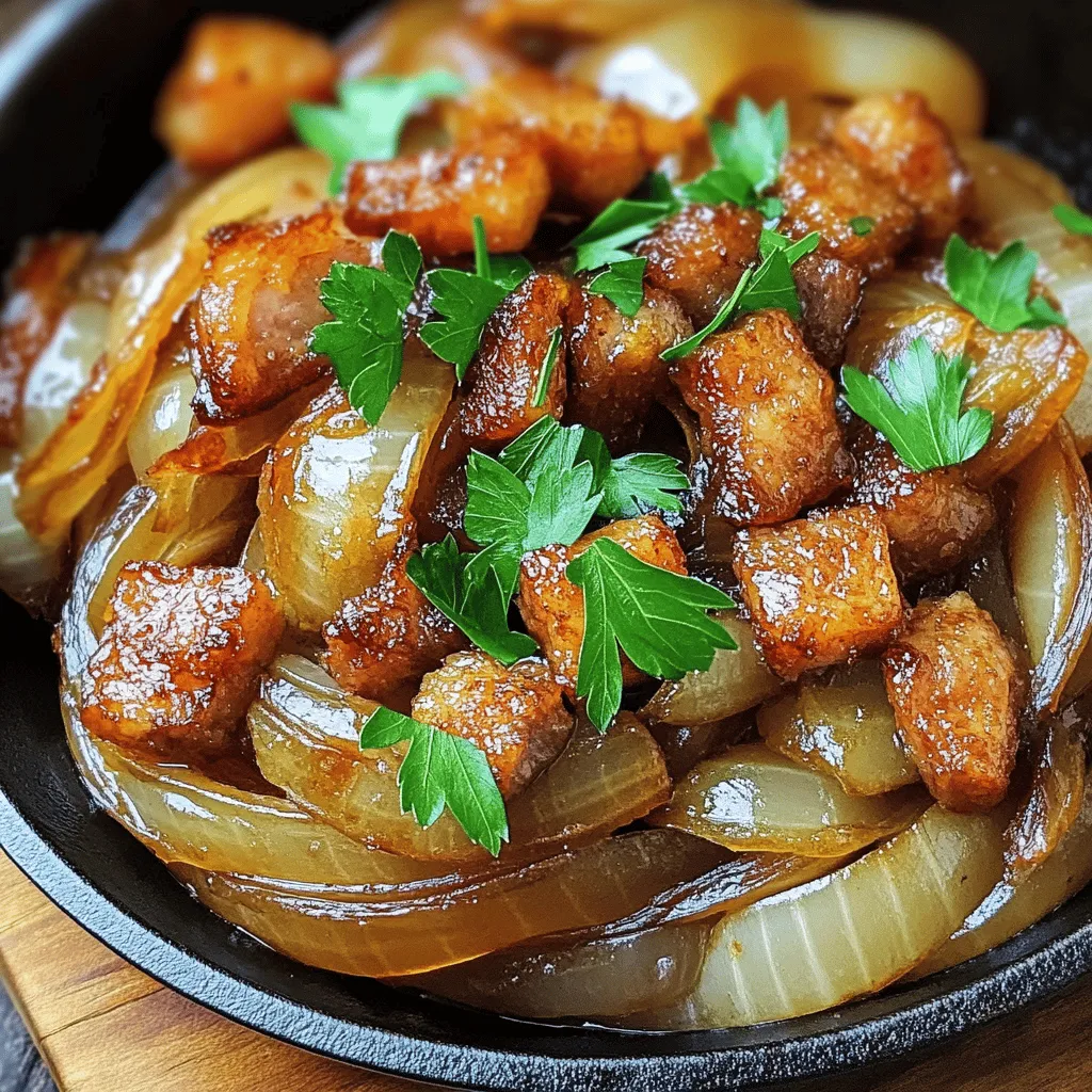 Savory Beer-Infused Onions with Crispy Pork Delight