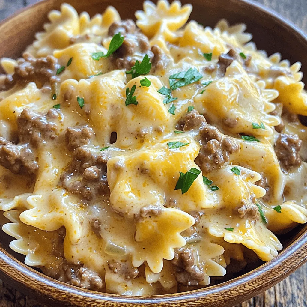 Bowtie Pasta with Creamy Velveeta Beef Sauce Delight