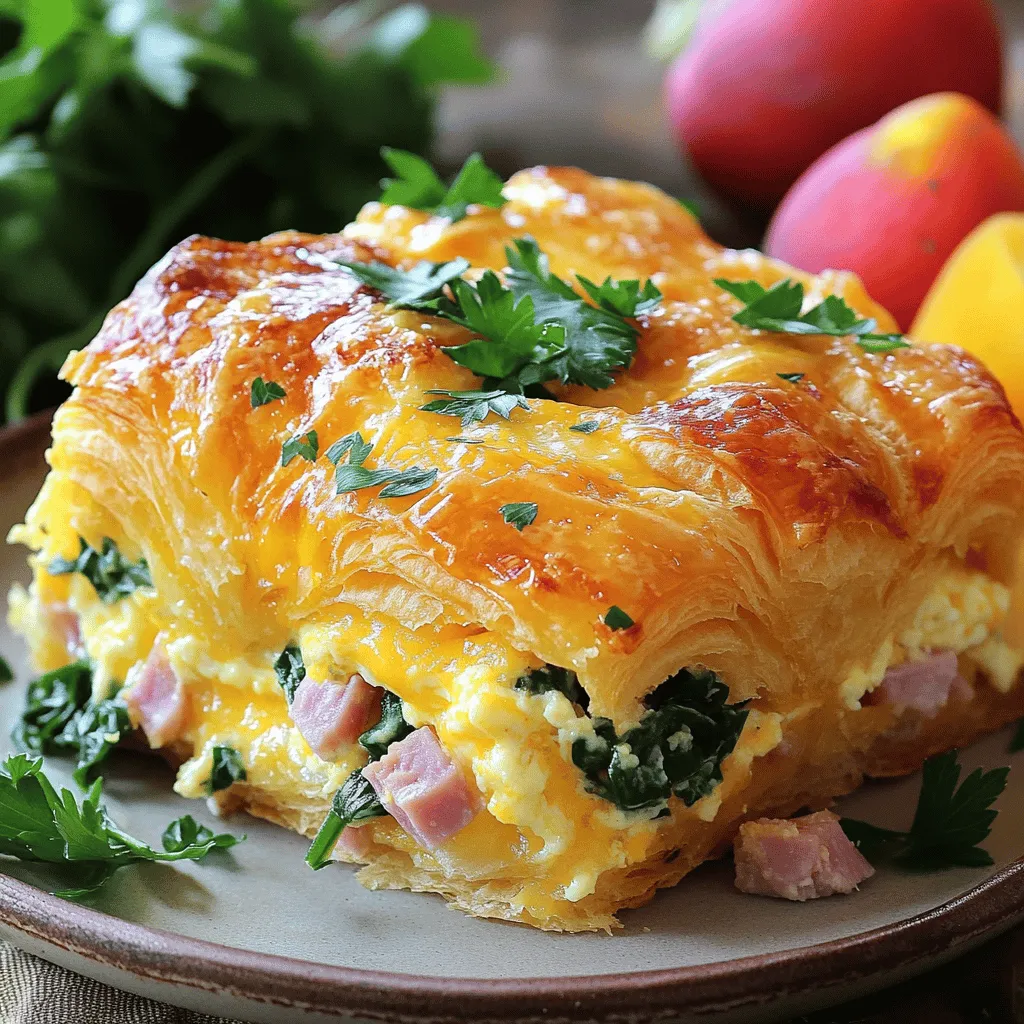 - 6 large buttery croissants - 8 large eggs - 2 cups whole milk - 1 cup shredded cheese (Gruyère or sharp cheddar) - 1 cup diced cooked ham or turkey - 1 cup spinach, chopped