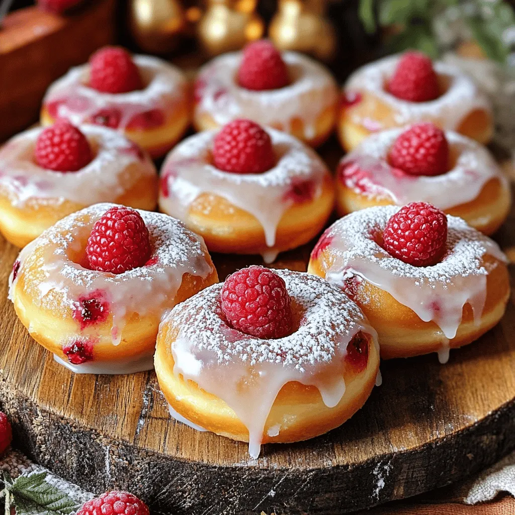To make baked raspberry donuts, you need a few key ingredients. Start with 1 cup of all-purpose flour. This gives the donuts their structure. Next, grab 1/2 cup of granulated sugar for sweetness. You will need 1 teaspoon of baking powder and 1/2 teaspoon of baking soda for leavening. A pinch of salt (1/4 teaspoon) balances the flavors, while 1/2 teaspoon of cinnamon adds warmth. Don’t forget 1 large egg, which binds everything together. For moisture, use 1/2 cup of buttermilk or a mix of milk and lemon juice. Finally, 2 tablespoons of melted butter and 1 teaspoon of vanilla extract round out the base.