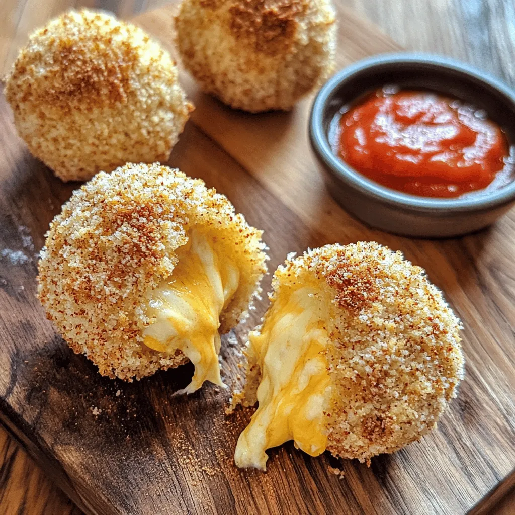 - 1 cup mozzarella cheese, shredded - 1/2 cup cream cheese, softened - 1/2 cup grated cheddar cheese - 1 teaspoon garlic powder - 1/2 teaspoon onion powder - 1/4 teaspoon cayenne pepper (adjust for spice level) - 1 cup breadcrumbs (panko recommended for extra crunch) - 1/2 cup all-purpose flour - 2 large eggs, beaten - Salt and pepper to taste - Oil for frying