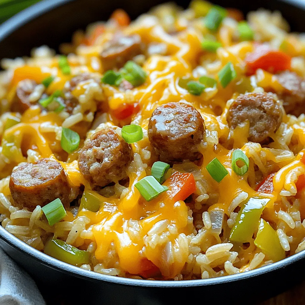 To make a cheesy sausage and rice recipe, you need simple ingredients. The base starts with 1 pound of Italian sausage. I like to use Italian sausage because it adds great flavor. You also need 1 cup of long-grain white rice. This rice cooks well and pairs perfectly with the sausage.