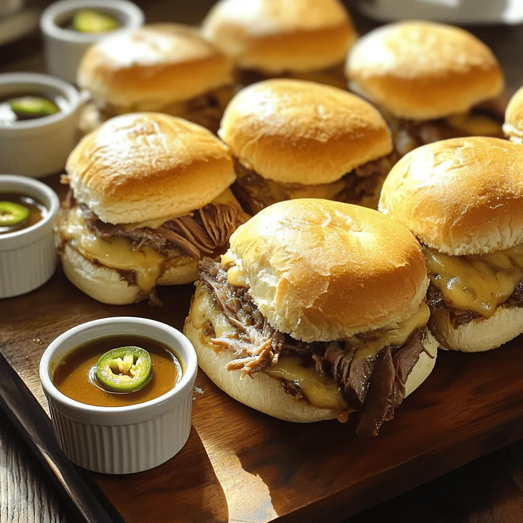 French dip sliders are small, tasty sandwiches made with roast beef and cheese. They sit on soft slider buns and are served with a rich dipping broth. This dish is perfect for parties or game days. Everyone loves the juicy meat and gooey cheese.