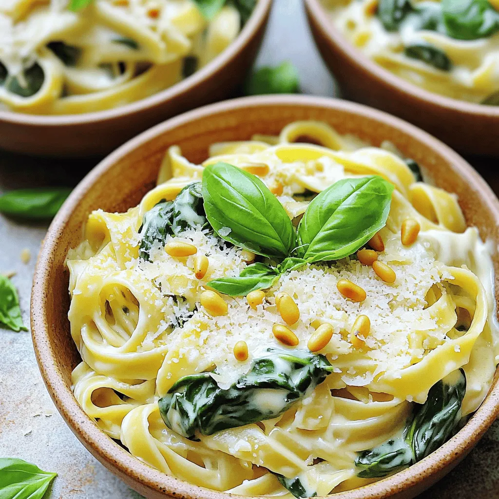 To make Savory Creamed Spinach Pasta, you need the following ingredients: