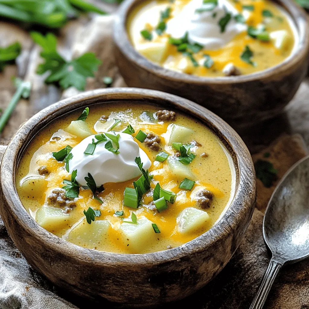 To make creamy cheeseburger soup, you need some key ingredients. Each adds flavor and richness. Here’s what you need: