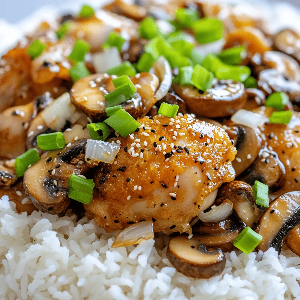 - 1 lb (450g) boneless, skinless chicken thighs, cut into bite-sized pieces - 2 cups mushrooms (such as shiitake or button), sliced - 1 medium onion, finely chopped - 3 cloves garlic, minced - 1-inch piece fresh ginger, minced - 2 tablespoons black pepper (adjust to taste) - 2 tablespoons soy sauce - 1 tablespoon oyster sauce (optional for added depth) - 1 tablespoon cornstarch - 1 tablespoon vegetable oil - 1 tablespoon sesame oil - 3 green onions, sliced (for garnish) - Cooked rice or noodles (for serving)