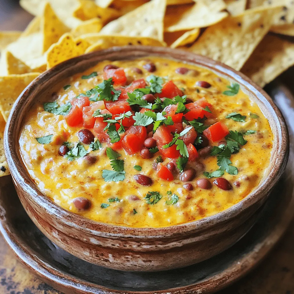 To make a great chili queso dip, you need a few key ingredients. First, use cream cheese for a rich base. I recommend eight ounces, softened, to help it melt smoothly. Then, add one cup of shredded cheddar cheese. This cheese gives the dip a classic flavor. Next, include one cup of pepper jack cheese for a spicy kick.