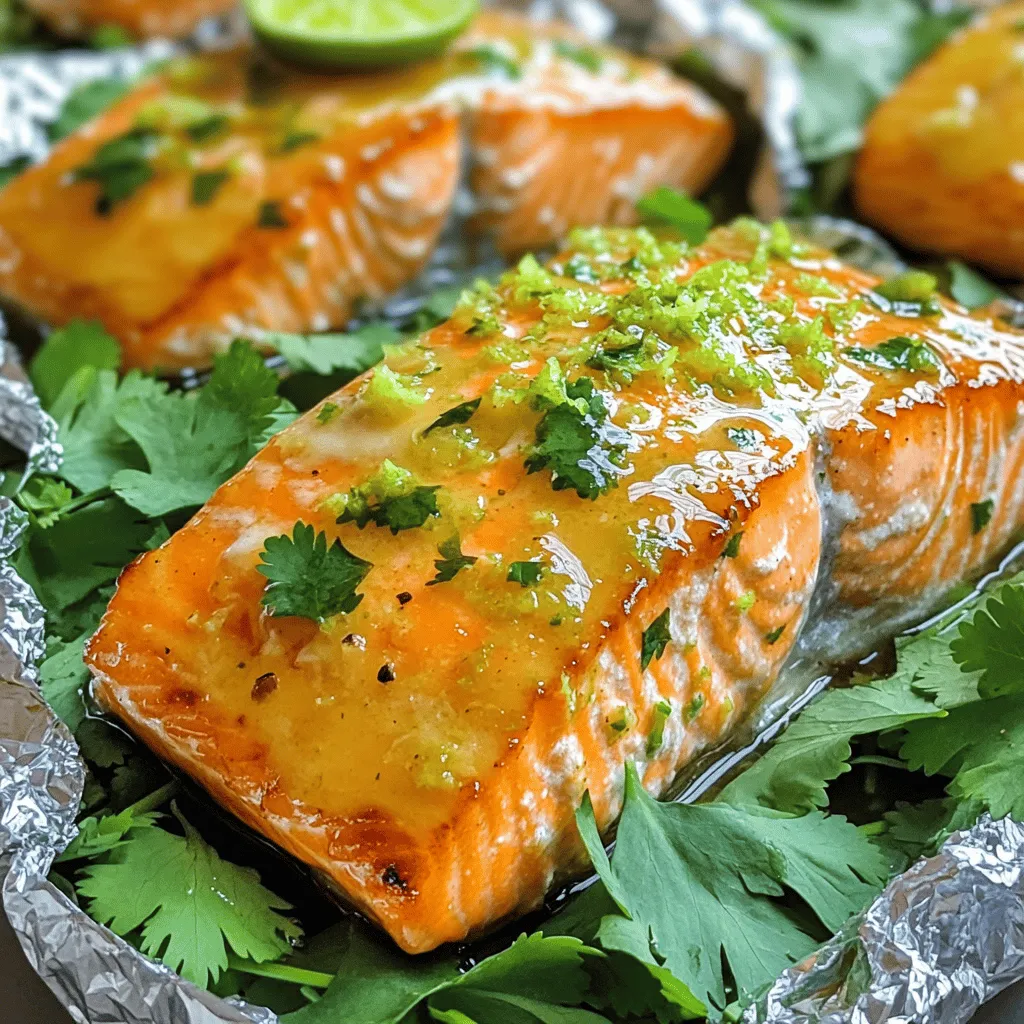 - 4 salmon fillets - 3 tablespoons honey - 2 tablespoons fresh lime juice - 2 cloves garlic, minced