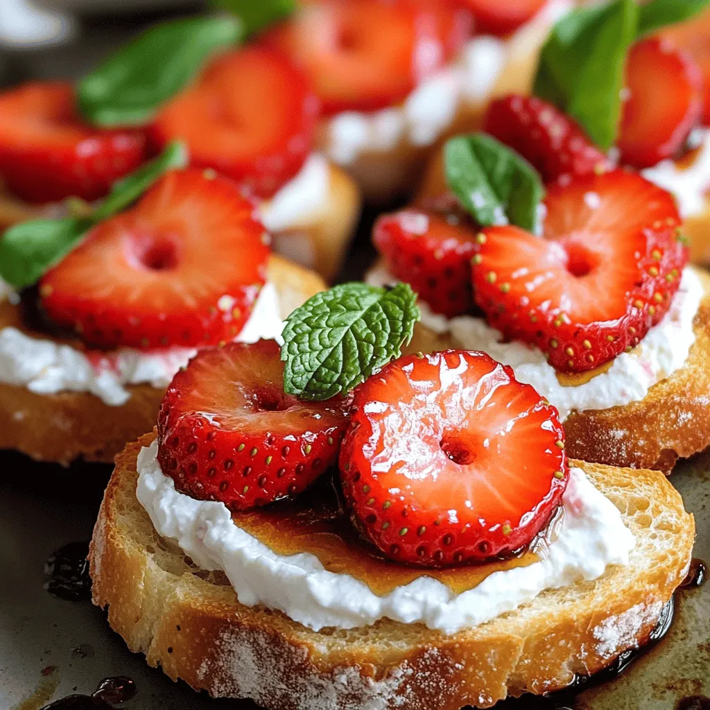 - French baguette - Cream cheese - Honey - Vanilla extract - Fresh strawberries - Fresh mint leaves - Salt - Balsamic glaze (optional)
