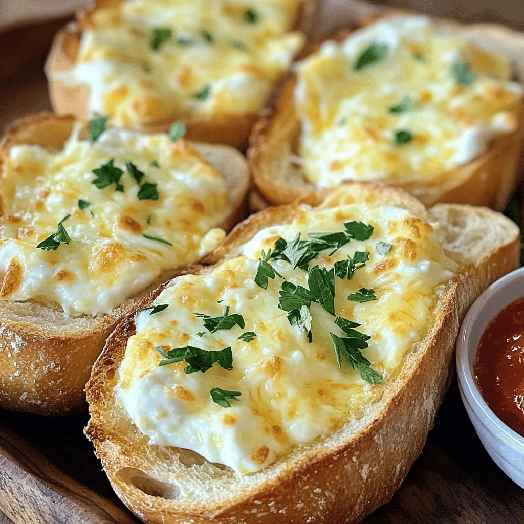 To make cheesy garlic bread melts, you need simple and tasty ingredients. Start with a large French baguette. This bread gives a nice crust and soft inside. Next, use unsalted butter. Four tablespoons of softened butter will add rich flavor. You will also need four cloves of garlic, minced finely. Garlic makes your bread burst with taste.