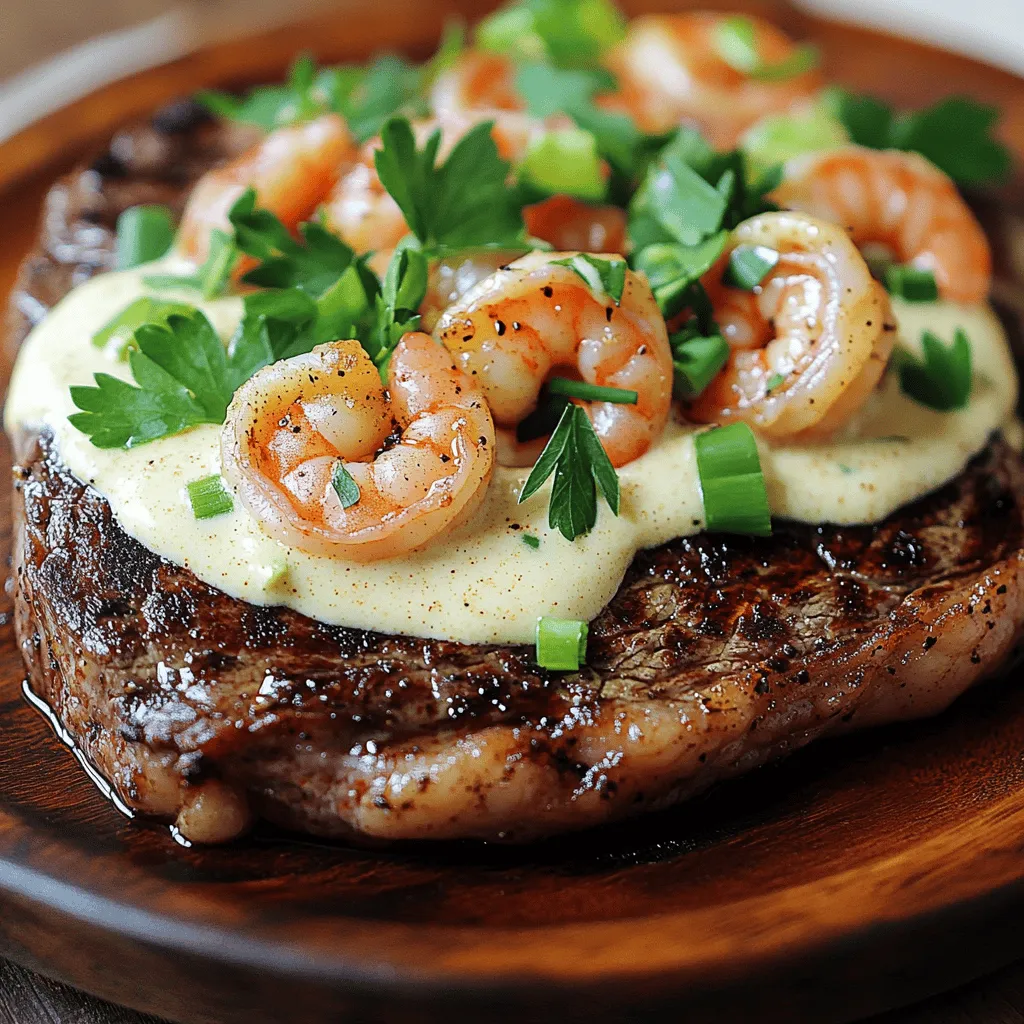 To make steak with creamy Cajun shrimp sauce, you need fresh ingredients. Start with two ribeye steaks, about one inch thick. Season these steaks with salt and pepper to your taste. Use two tablespoons of olive oil and one tablespoon of butter to cook the steaks.