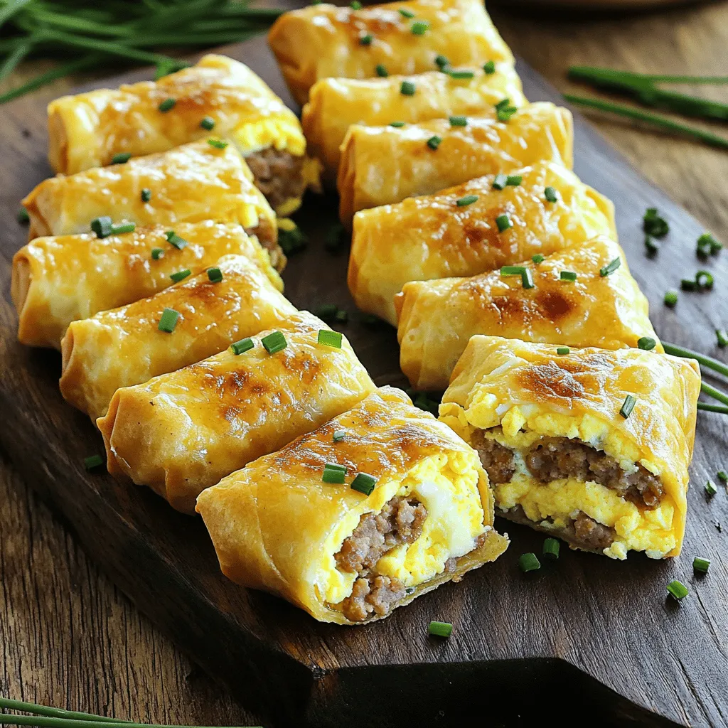To make sausage, egg, and cheese roll-ups, you need a few key items. First, grab a package of breakfast sausage links, about twelve. You will also need six large eggs for the filling. A cup of shredded cheddar cheese adds a creamy touch. Don