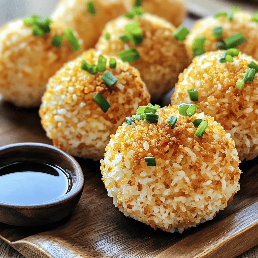 - 2 cups cooked sushi rice (or short-grain rice) - 1/2 teaspoon salt - 1 tablespoon sesame oil - 1/4 cup grated Parmesan cheese - 1/4 cup finely chopped green onions - 1/2 cup breadcrumbs (Panko preferred for extra crunch) - 1/2 teaspoon garlic powder - 1/2 teaspoon onion powder - Vegetable oil (for frying)
