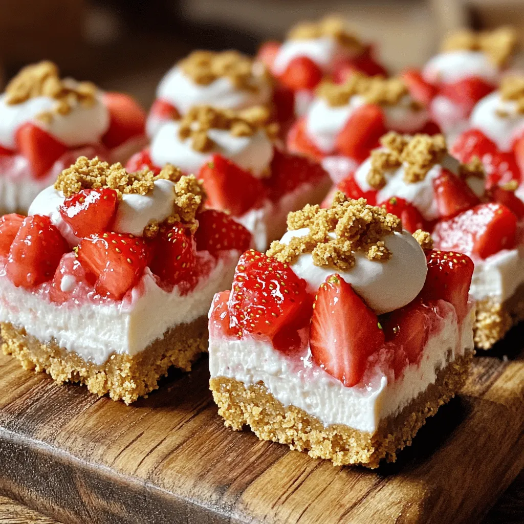 - 1 cup graham cracker crumbs - 1/4 cup granulated sugar - 1/2 cup unsalted butter, melted - 1 (8 oz) package cream cheese, softened - 1/2 cup powdered sugar - 1 teaspoon vanilla extract - 1 cup fresh strawberries, diced - 1/2 cup whipped cream (store-bought or homemade) - Extra crushed graham crackers or crushed cereal (for crunch topping)