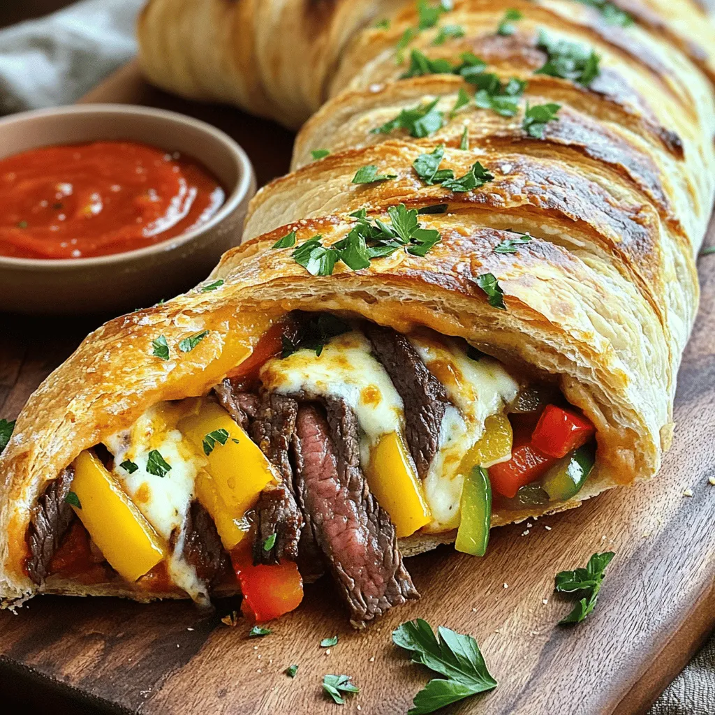 To make a great mozzarella cheesesteak stromboli, you need key ingredients. First, you need one pound of pizza dough. This can be store-bought or homemade. The dough holds everything together and gives it a nice crust.