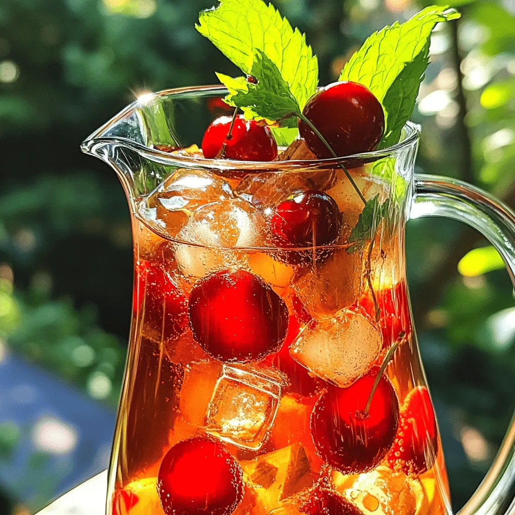 To make sweet cherry iced tea, you need a few base ingredients. First, gather 4 cups of water. You also need 2 tablespoons of loose black tea leaves or 4 black tea bags. Fresh cherries are key, so grab 1/2 cup, pitted and halved. Fresh ginger adds a nice kick, so get 1 tablespoon, grated.