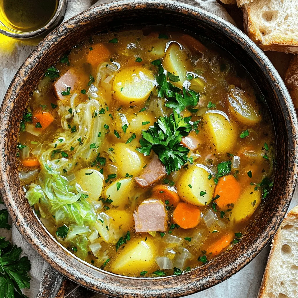 Hearty Ham Bone Soup with Potatoes and Cabbage Delight