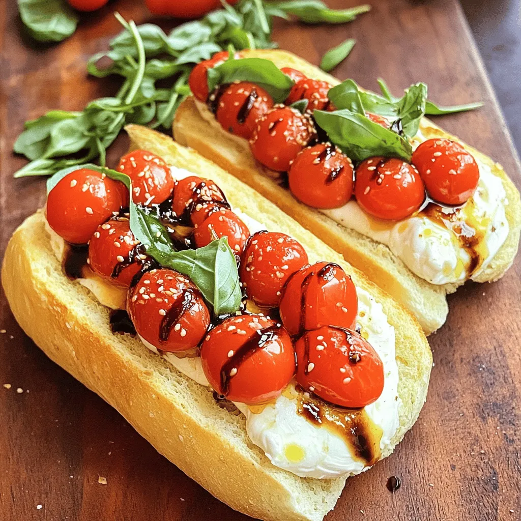 - 1 large burrata cheese - 1 cup cherry tomatoes, halved - 2 large ciabatta rolls