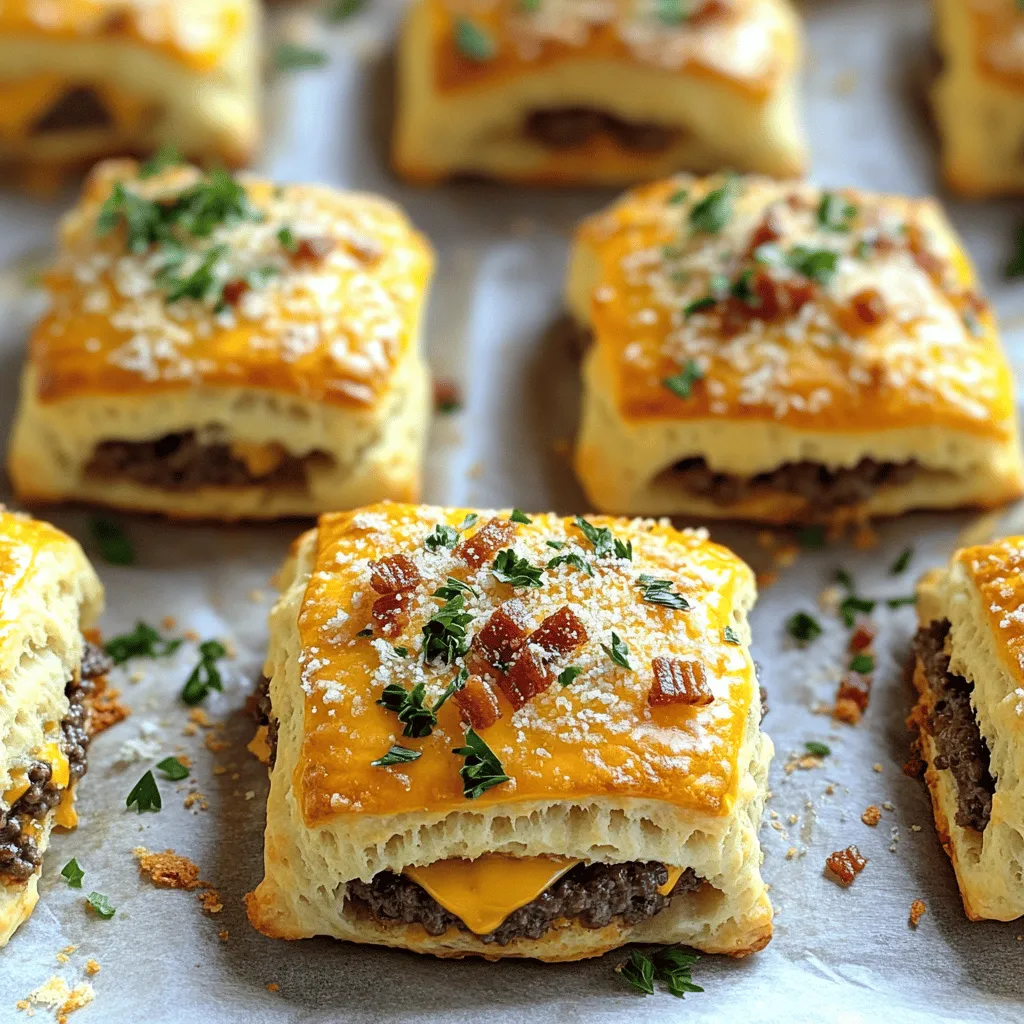 Garlic Parmesan bacon cheeseburger bombs are fun, bite-sized cheeseburgers. They combine all the flavors of a classic cheeseburger in a tasty package. You use biscuit dough to wrap a mix of beef, cheddar, and bacon. Then, you bake them until golden brown. The garlic and Parmesan add a rich flavor that makes them special.