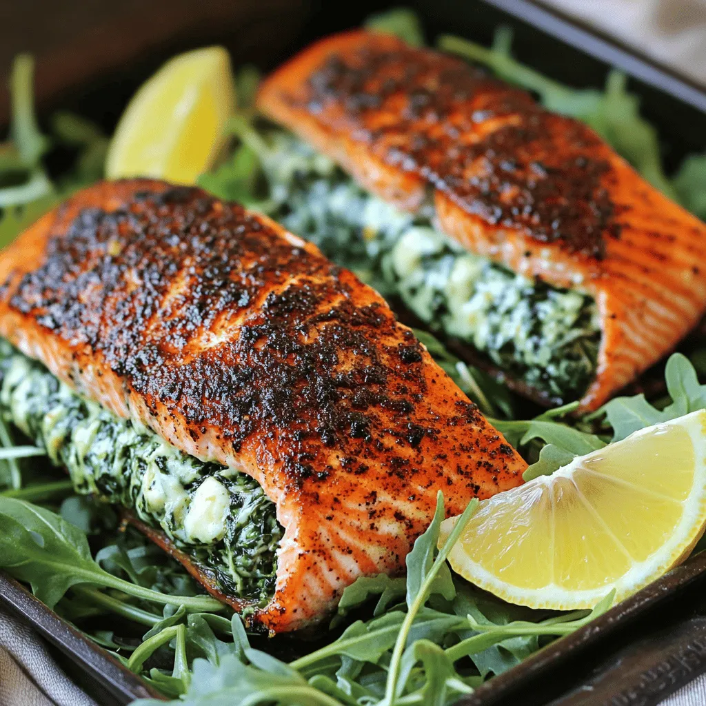 The key to a great blackened salmon recipe lies in its ingredients. For this dish, you will need salmon fillets, fresh spinach, cream cheese, and Parmesan cheese. Each ingredient plays an important role in flavor and texture.