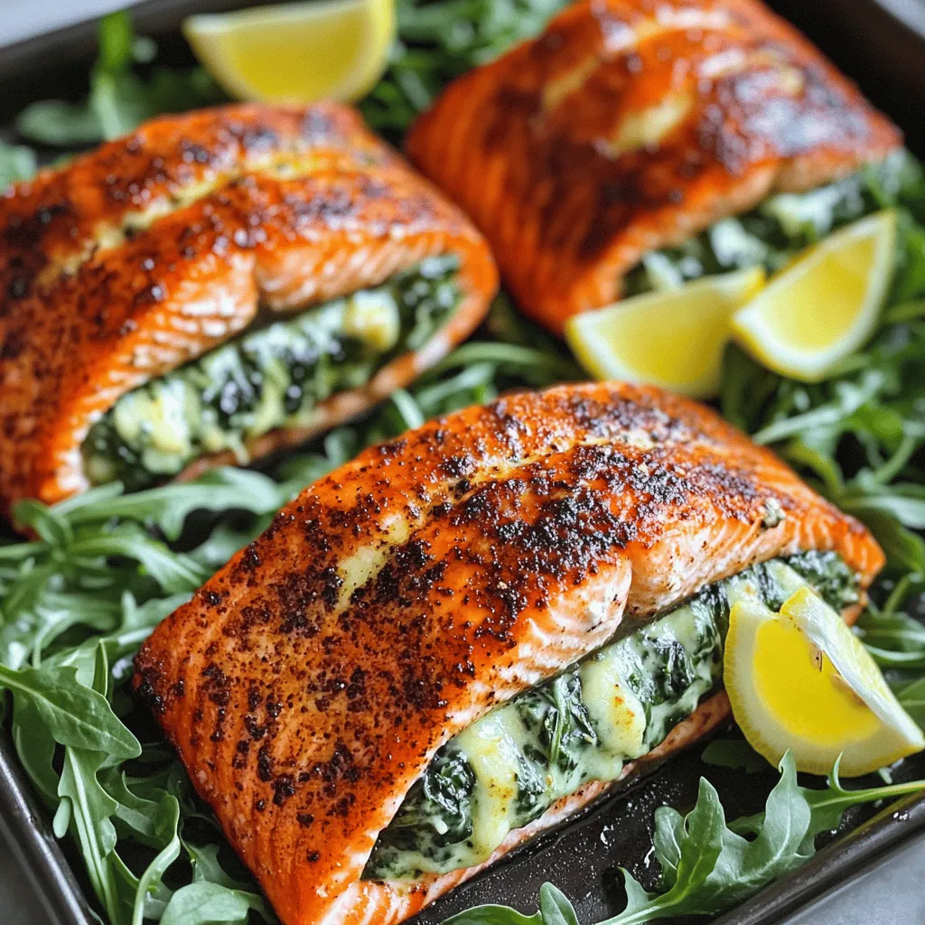 Blackened Salmon Stuffed with Creamy Spinach Delight