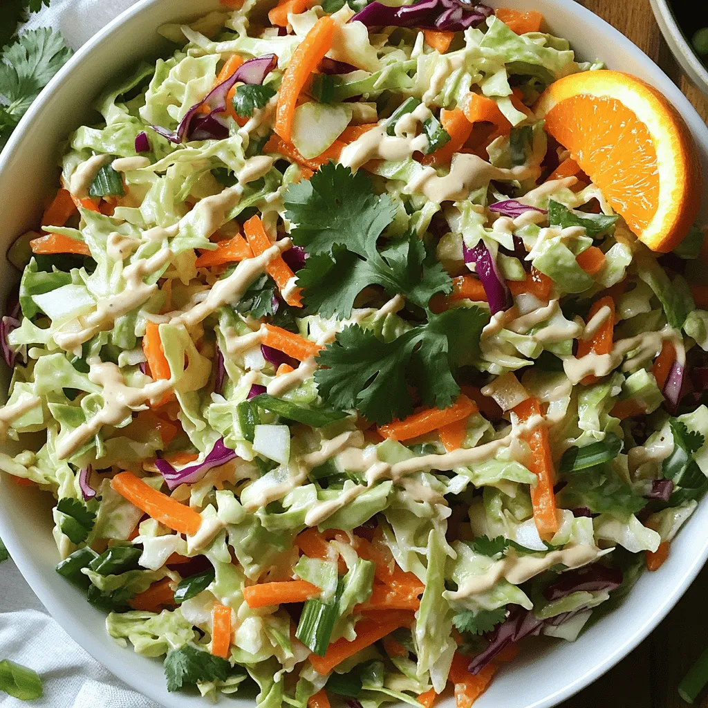 - 4 cups green cabbage, finely shredded - 1 cup red cabbage, finely shredded - 1 large carrot, grated - 1 red bell pepper, julienned - 1/2 cup fresh cilantro, chopped - 1/2 cup green onions, sliced - 1/4 cup mayonnaise - 2 tablespoons Greek yogurt - 1 tablespoon honey - Juice and zest of 1 large orange - Juice of 1 lime - 1 teaspoon cumin - Salt and pepper to taste