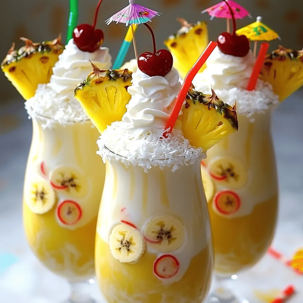 To make the best pina colada milkshakes, you need a few key ingredients. First, use quality vanilla ice cream. It gives the shake a creamy base. Next, coconut milk adds a rich coconut flavor. You can also try a coconut milkshake recipe if you want it dairy-free.