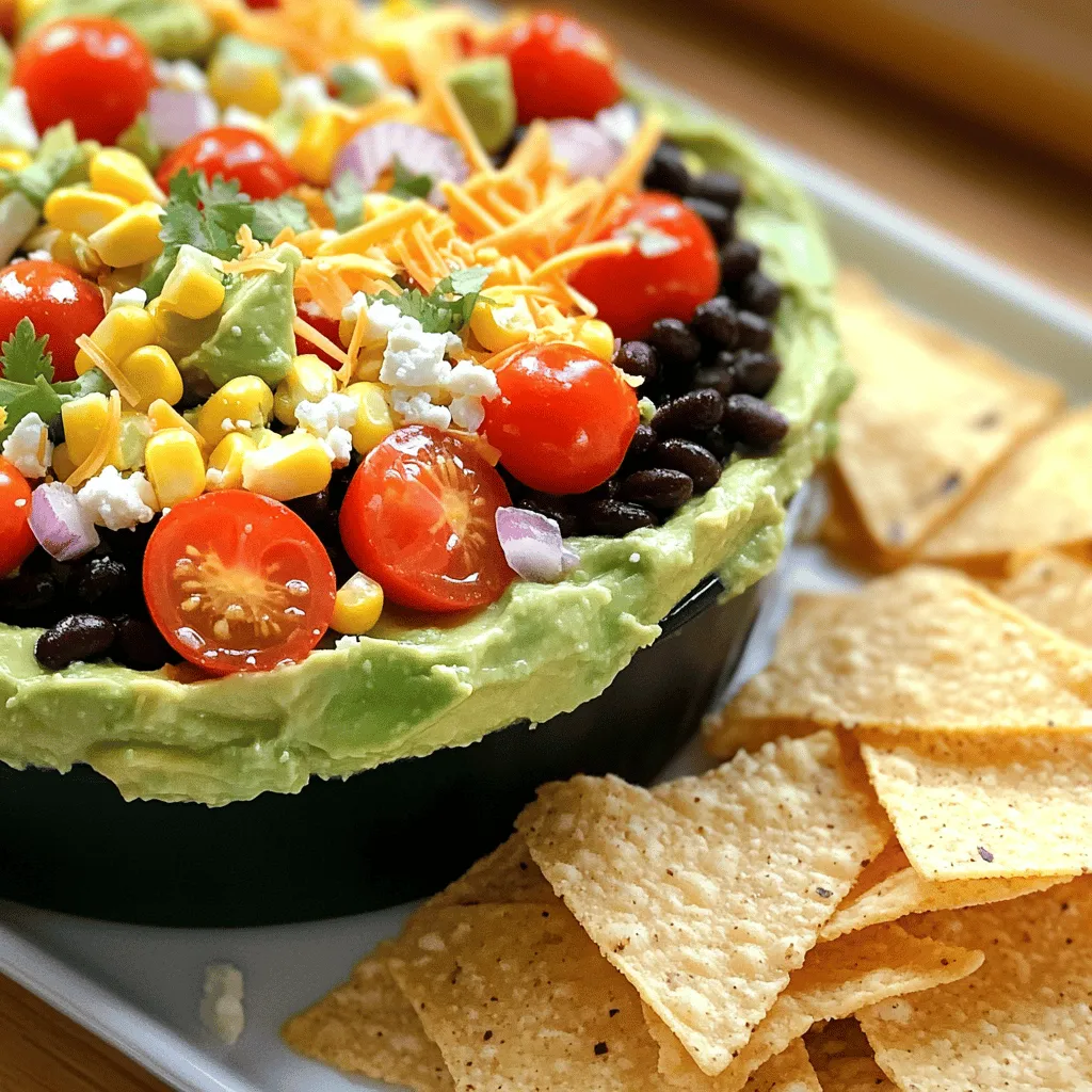 The key ingredients for a Southwest Cobb Salad Dip blend freshness and flavor. You start with black beans, a great source of protein. Next, add ripe avocado, which gives a creamy texture. Corn kernels add sweetness and crunch. Cherry tomatoes bring a burst of color and juicy flavor. Red onion adds a sharp bite that balances the dish.