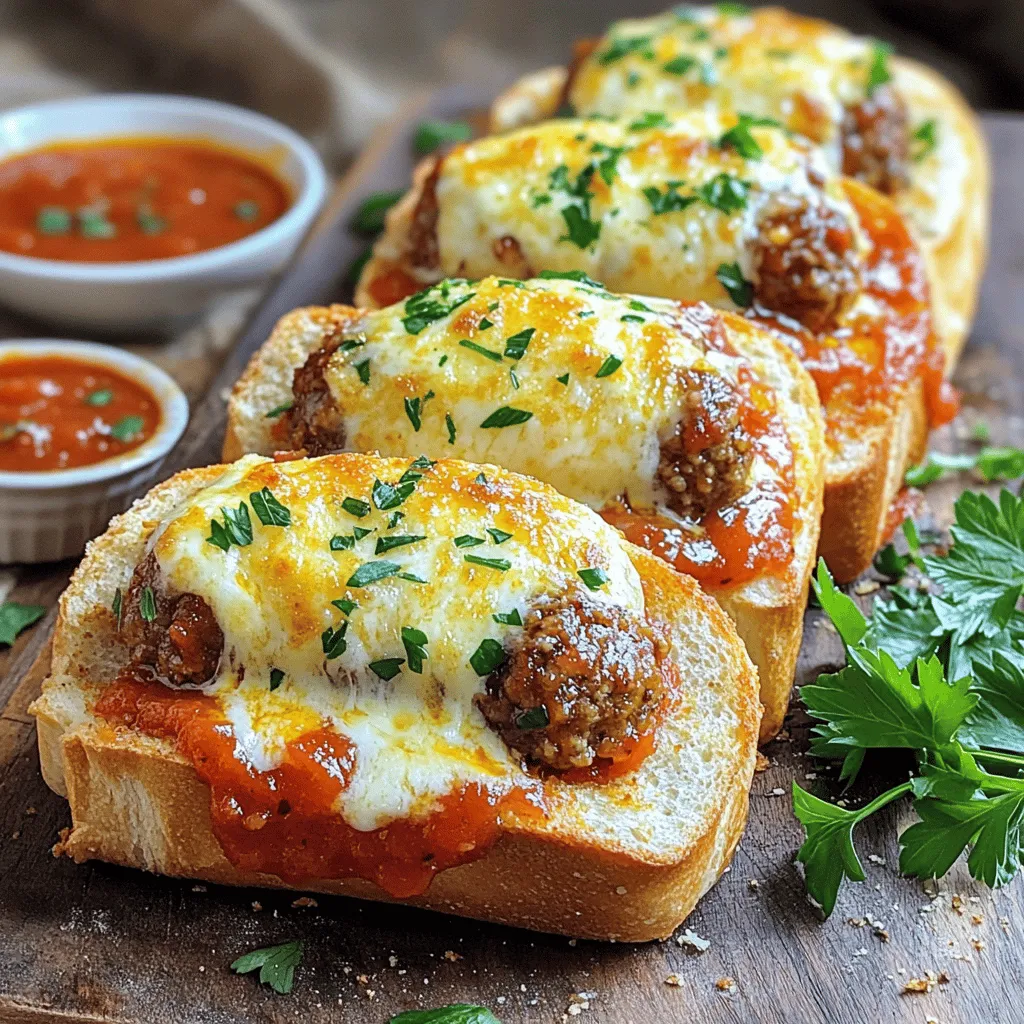 - 1 lb ground beef - 1 cup breadcrumbs - 1/2 cup grated Parmesan cheese - 1/4 cup fresh parsley, chopped - 2 cloves garlic, minced - 1 large egg - 1 teaspoon dried oregano - Salt and pepper to taste - 4 sub rolls - 1 cup marinara sauce - 1 cup shredded mozzarella cheese - 3 tablespoons butter, melted - 1 teaspoon garlic powder