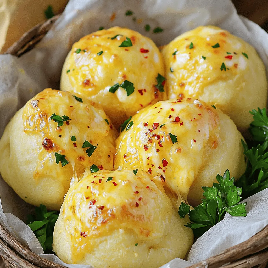 To make delicious cheesy garlic bombs, you need simple ingredients. Start with 2 cups of all-purpose flour. This forms the base of your dough. You will also need 1 tablespoon of baking powder. This helps your bombs rise. Next, add 1/2 teaspoon of salt for flavor. Don