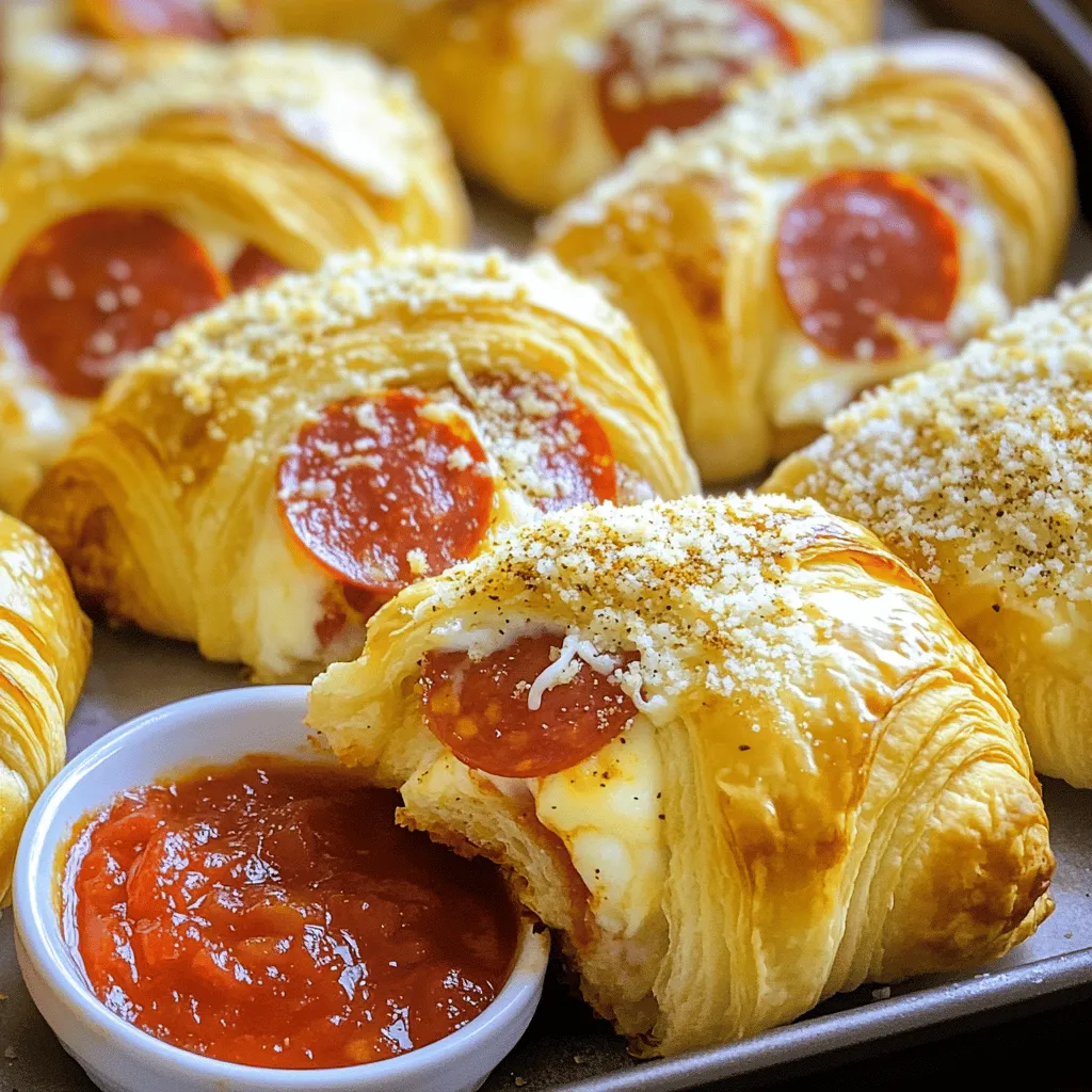 - 1 can of refrigerated croissant dough - 1 cup sliced pepperoni - 1 cup shredded mozzarella cheese - 1/2 teaspoon Italian seasoning - 1/4 teaspoon garlic powder - 1 egg (for egg wash) - 1 tablespoon grated Parmesan cheese (for topping) - Marinara sauce (for dipping, optional)